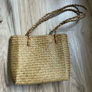 Elegant Tan Woven Tote Bag